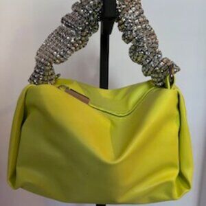 Afonie Rhinestone Sparkly Handle Soft Hobo Purse Yellow